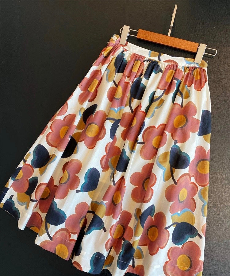New spring/summer, bright, comfortable cotton, A-line printed skirt  3566