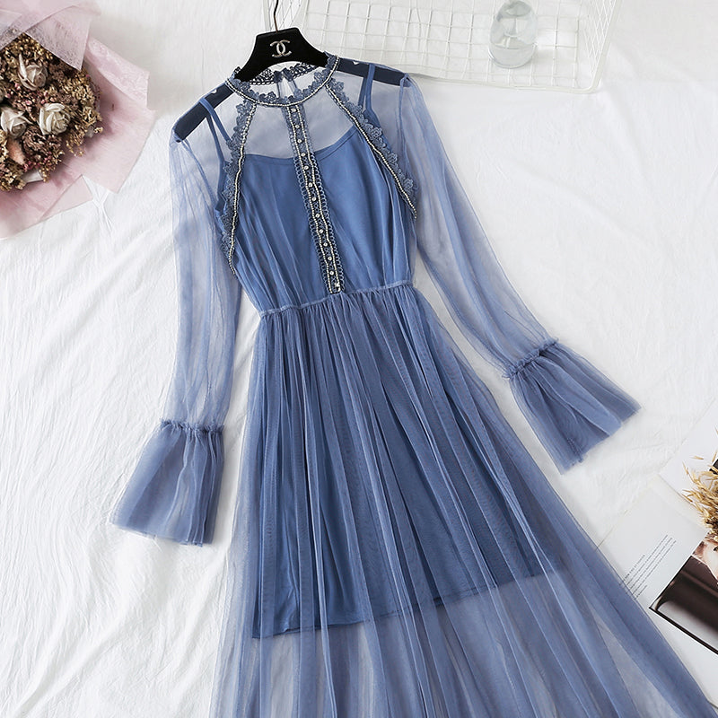 Schwere Industrie-Strass-Spitzen-Gaze-Kleid 4356