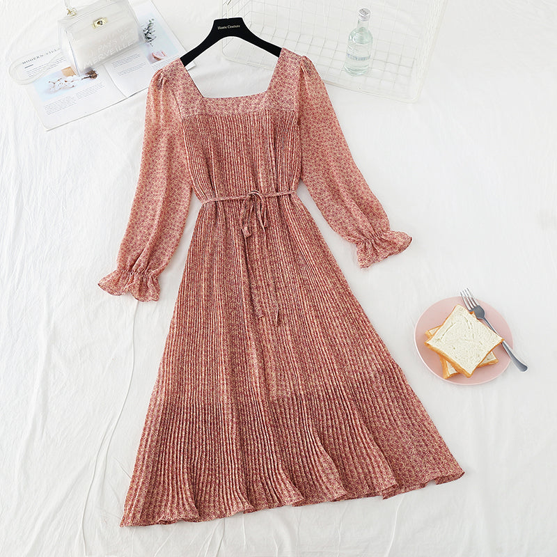 New slim square neck French Chiffon Skirt  3859