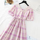 New lace doll collar sweet Plaid Cotton Linen Skirt fairy super fairy series  4598
