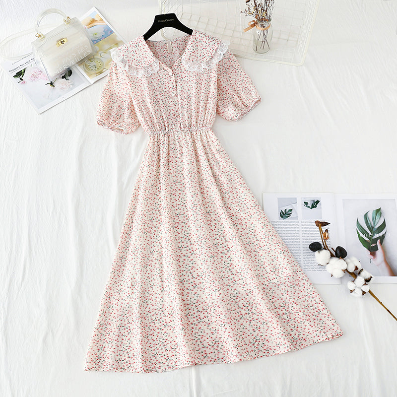 New lace doll neck French retro temperament fairy Chiffon Skirt  4844