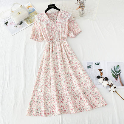 New lace doll neck French retro temperament fairy Chiffon Skirt  4844