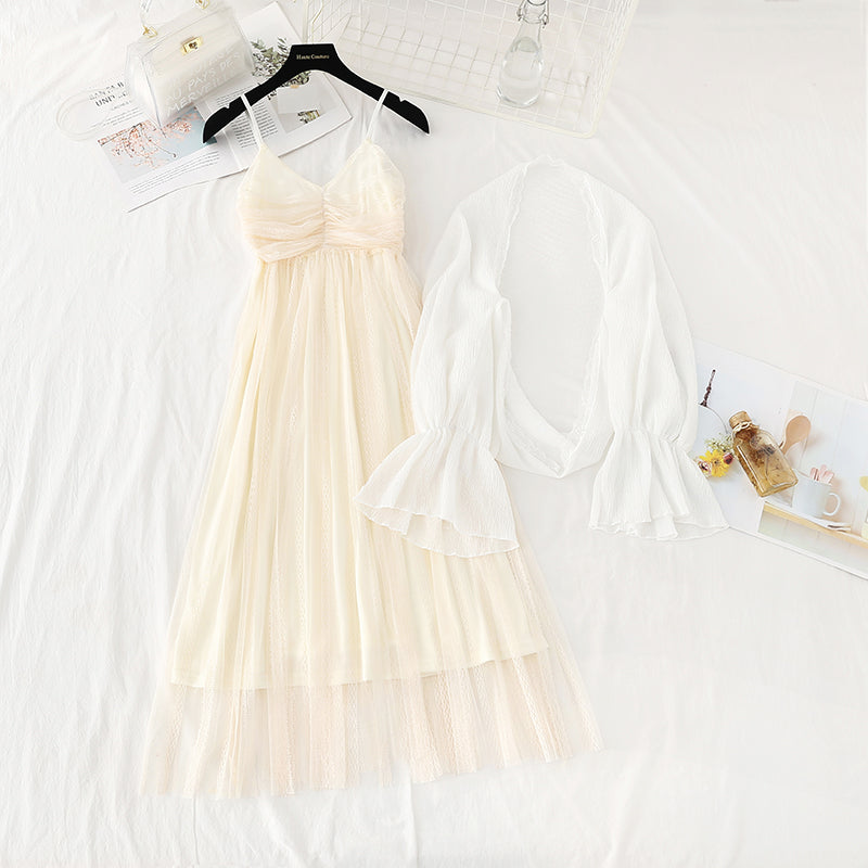 Cardigan lace dress temperament goddess style  3827