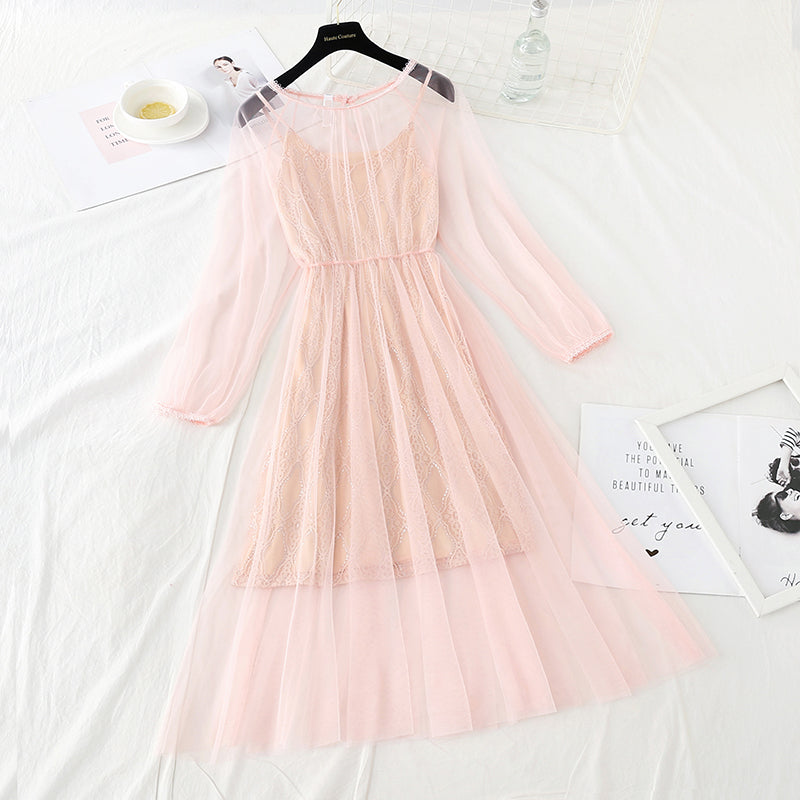 Suspender backing French minority long skirt fairy super fairy series  4737