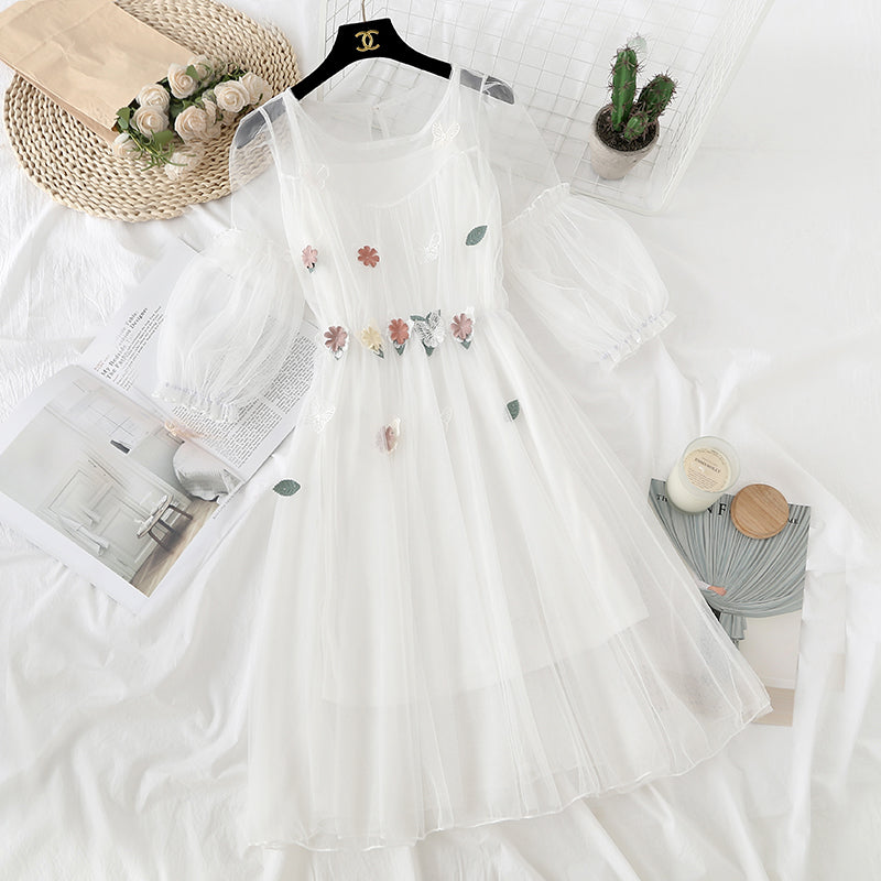 French fairy flower gauze suspender skirt  3728