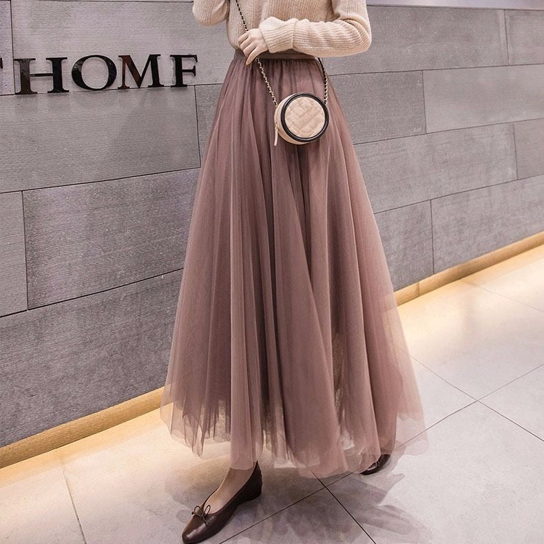 Pleated net gauze skirt, A-line skirt, fairy gauze skirt, half skirt, high waist big skirt, full skirt  3667