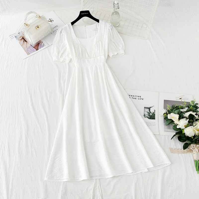 New French bubble sleeve small skirt square neck Fairy Dress  4867