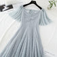 Star Sequin gauze waist closing thin French dress  4398