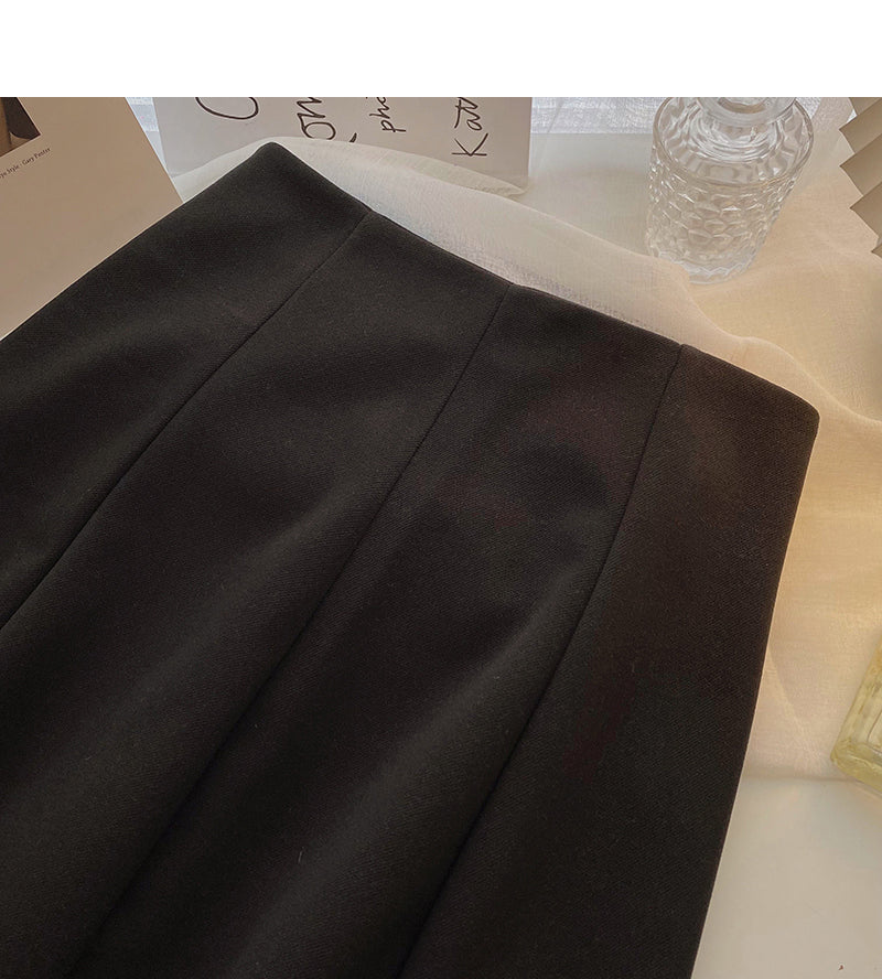 Korean fashion versatile solid color slim high waist pleated skirt  5419