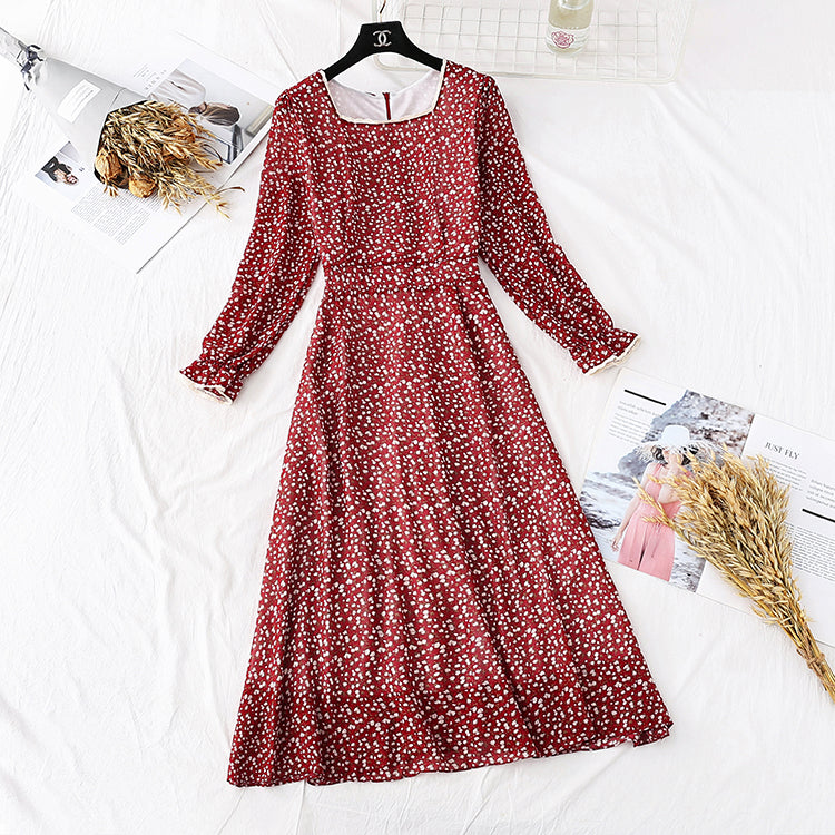 Französischer Retro-Super-Fee-Kragen mit langem Spitzenblumenboden und langem Rock 3997