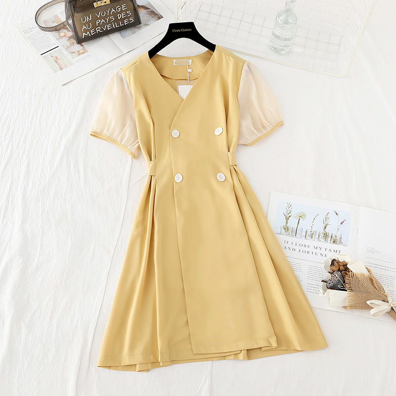 Chiffon waistband shows thin temperament. Small double breasted suit skirt  4649