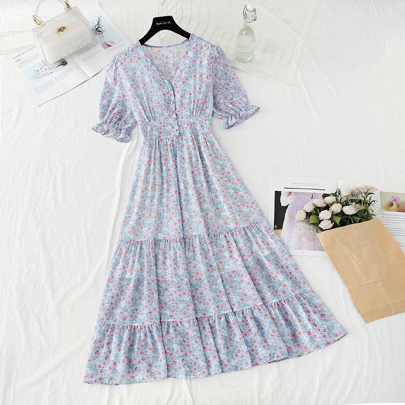 New French sweet temperament skirt V-neck slim skirt  4871