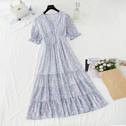 New French sweet temperament skirt V-neck slim skirt  4871