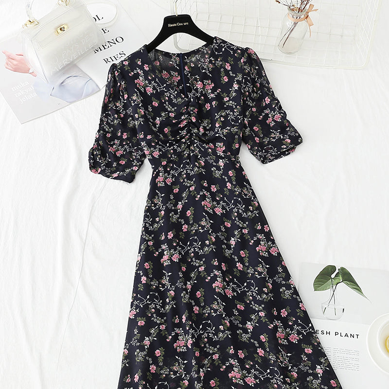 French retro first love sweet floral skirt temperament small skirt  4897