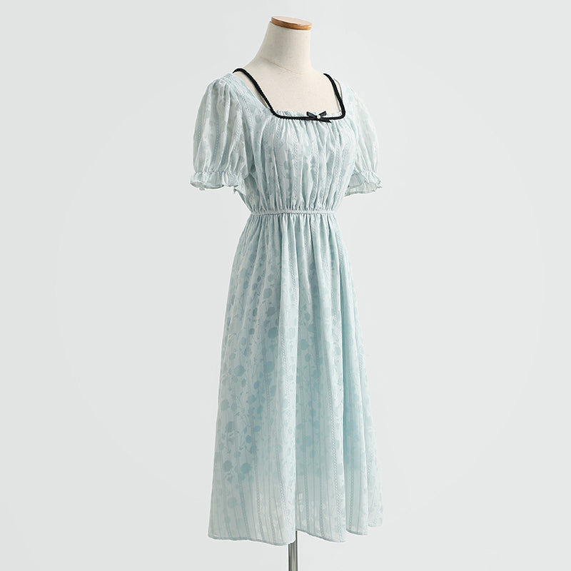 Niche design sense square collar Kikyo first love dress  4292