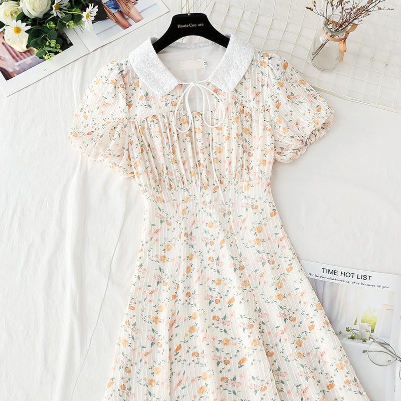 French first love waist closing temperament broken flower fairy small skirt  4906