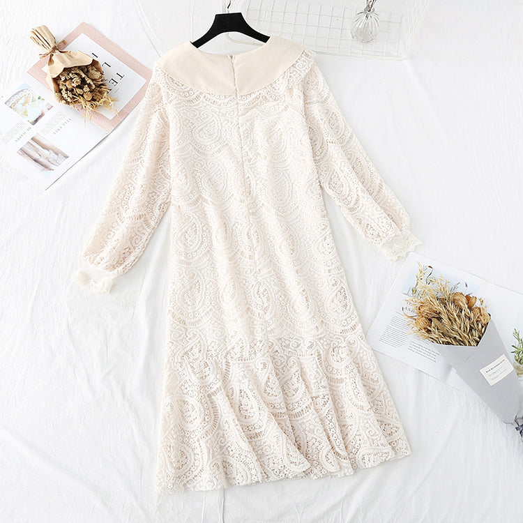 Doll collar lace dress with fishtail long skirt  3990
