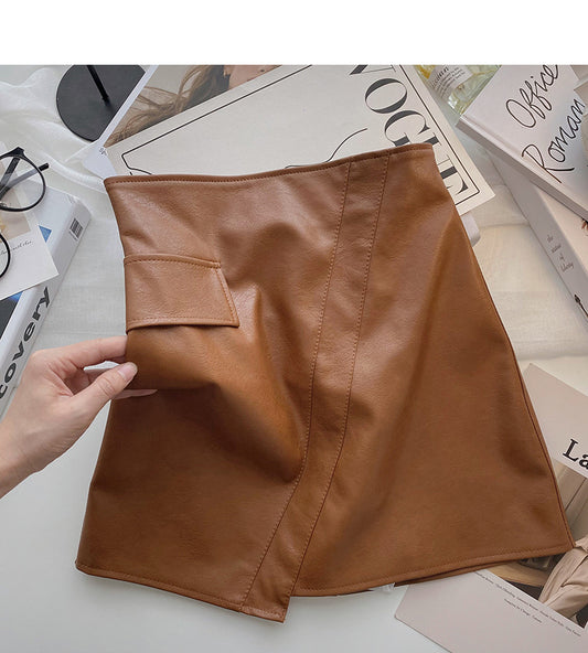 Korean style port style design PU Leather High Waist Hip Wrap Skirt  5423