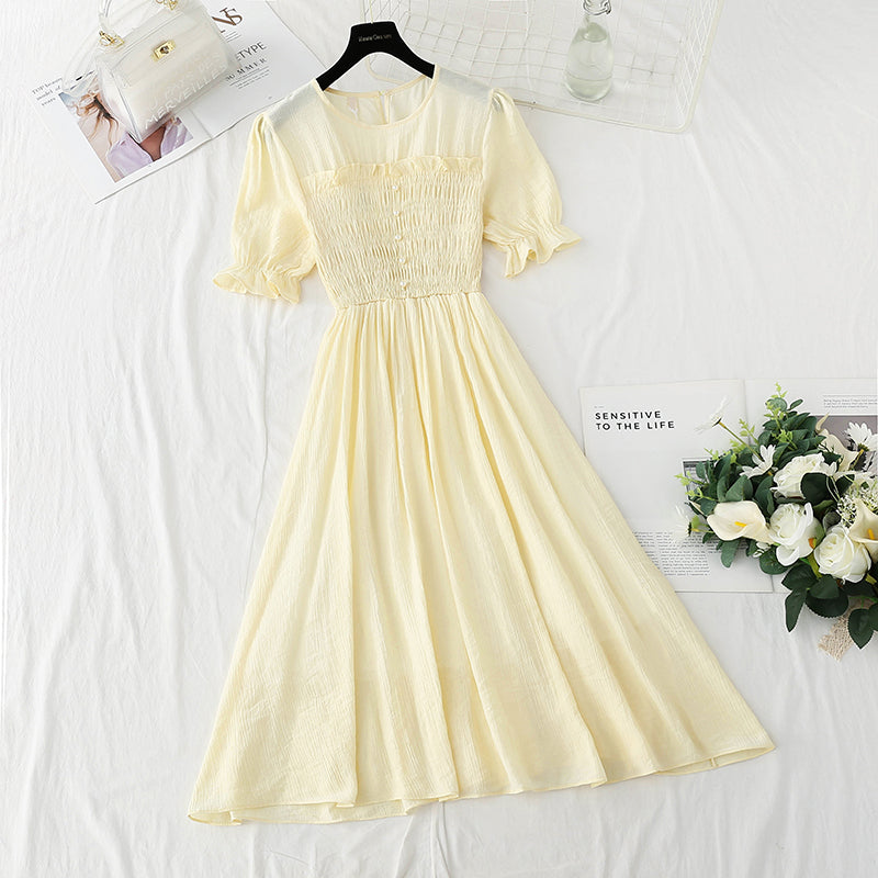 Cotton linen dress French retro slim dress 4884 – girlhomeshops