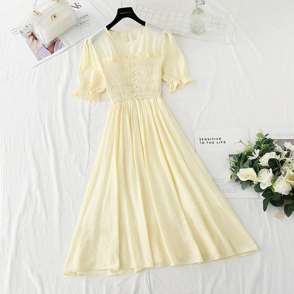 Cotton linen dress French retro slim dress  4884