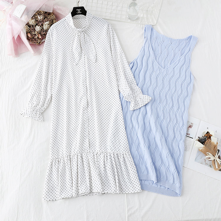 College storm point skirt + knitted vest two-piece suit female  3854