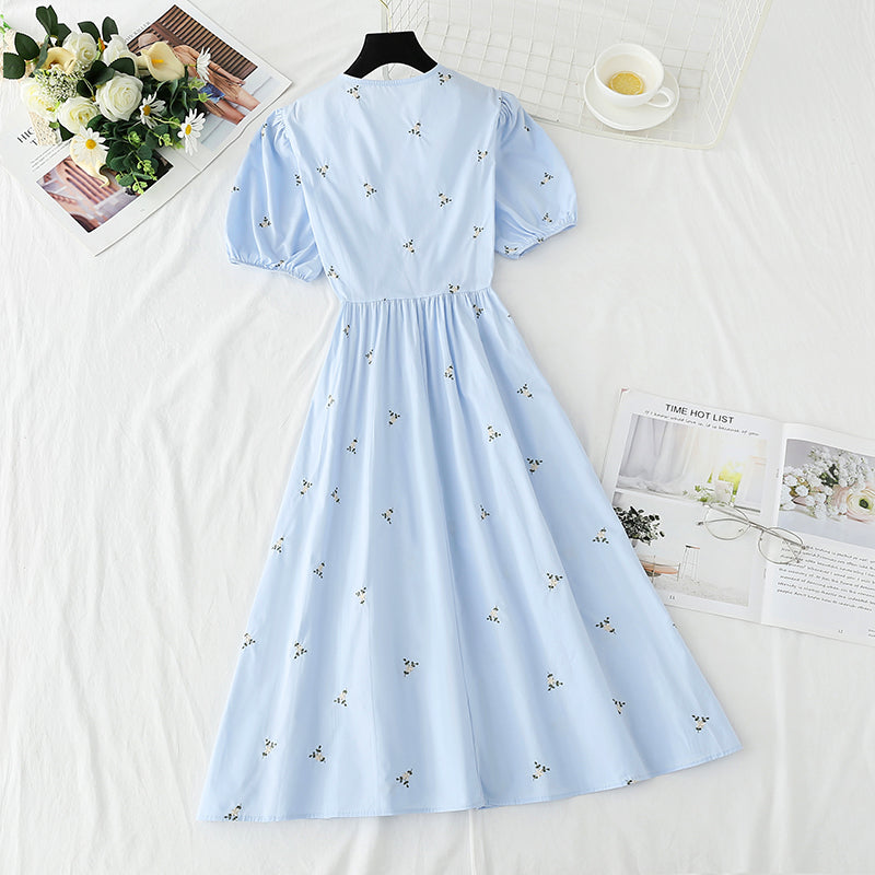 Cotton linen dress embroidered first love tea break skirt  4273