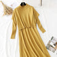 French retro waist closing thin temperament sweater long skirt suit  3943