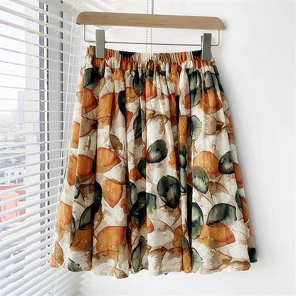 Petite jupe fleurie, fraîche et fine, jupe trapèze drapée 3576