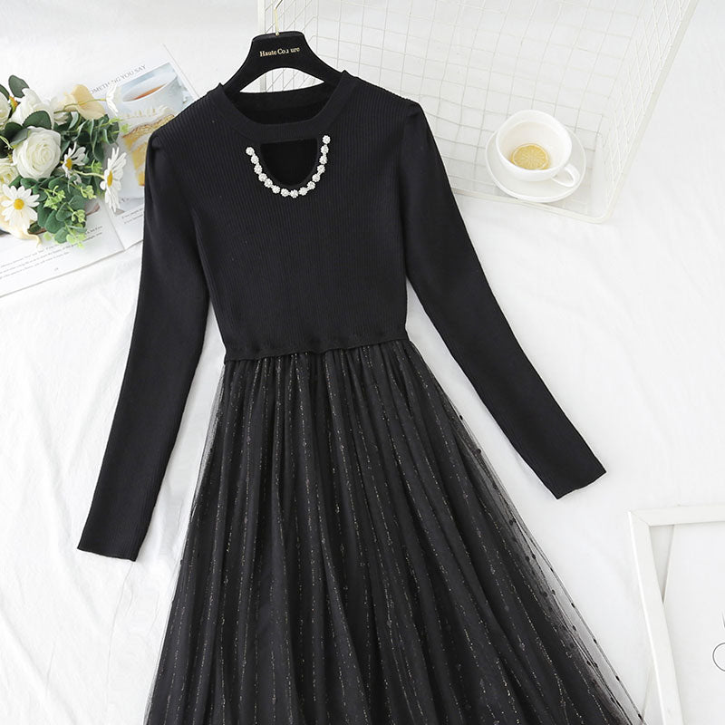 Patchwork backing dress French light mature dress  4430