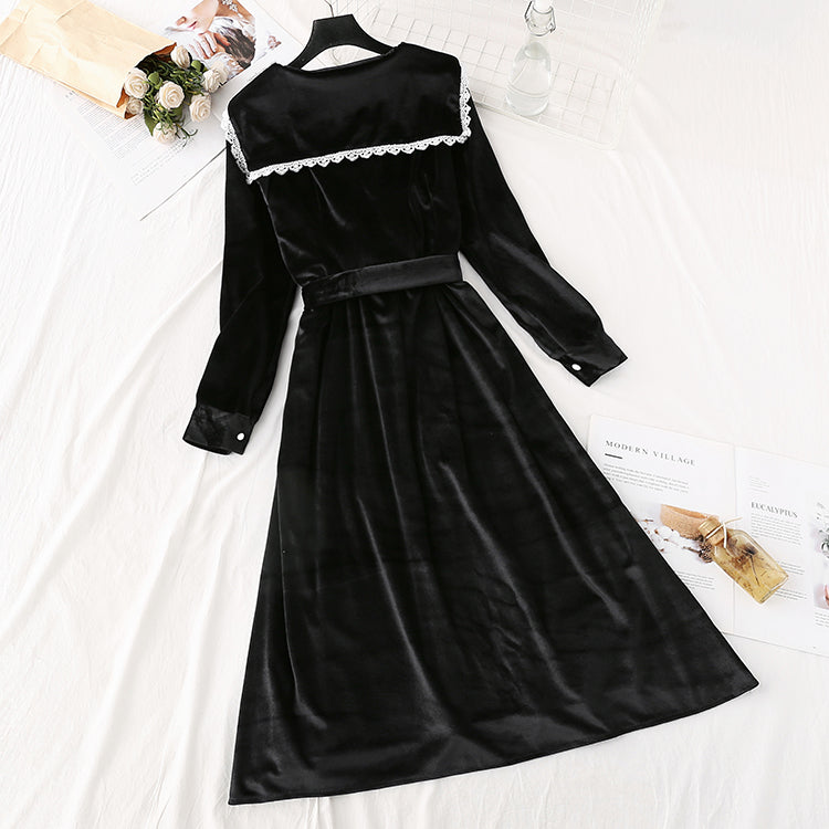 Französisches retro goldenes Samtkleid Super Xiansen langer Rock 4499