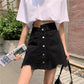 Irregular black skirt, summer, new style, high-waisted A-line skirt  3656