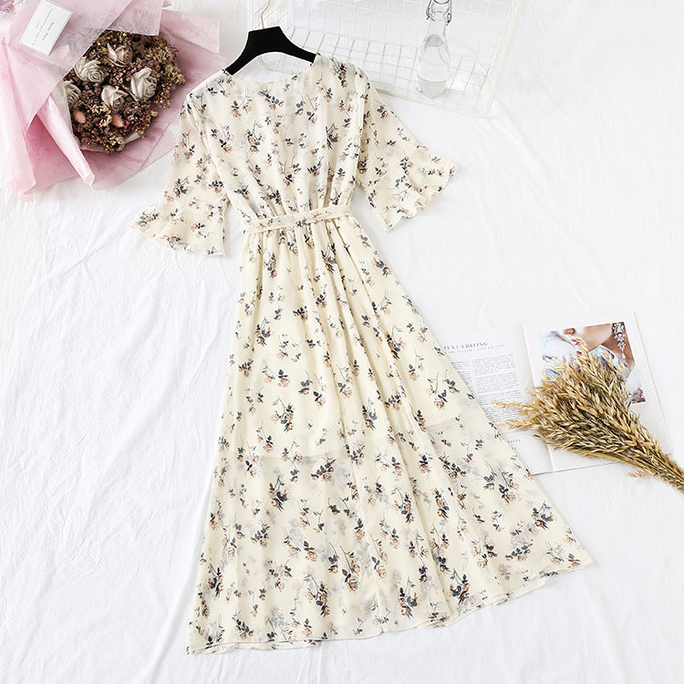 Floral Chiffon Dress French Platycodon skirt  4349