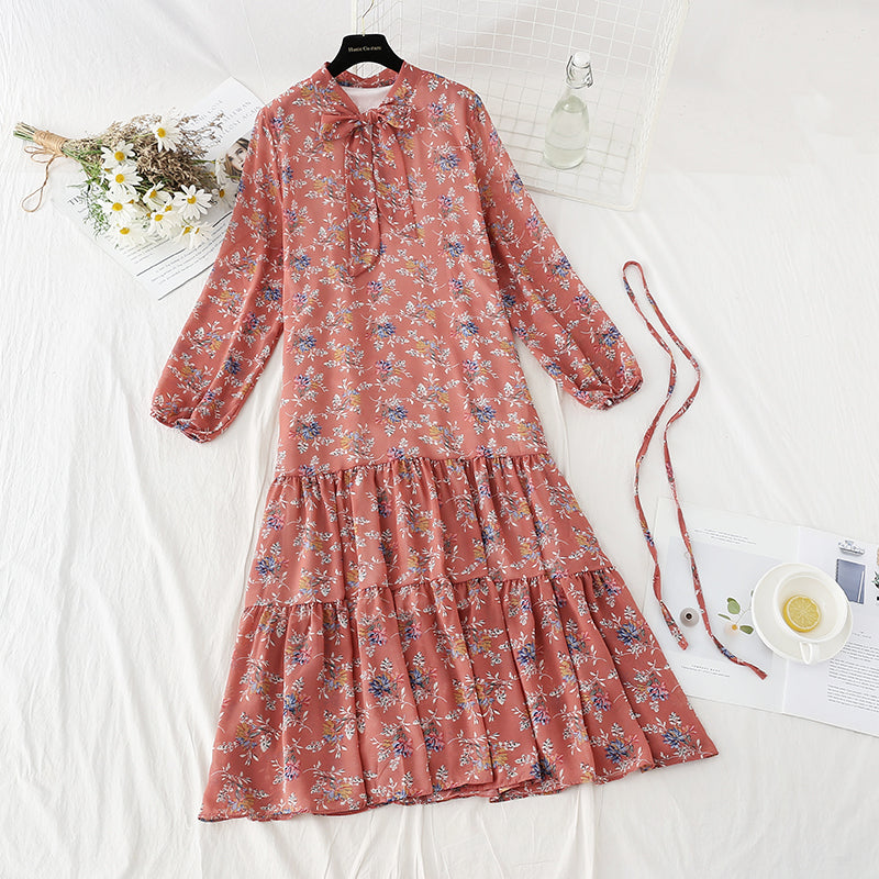 New women's lace up bow temperament retro floral skirt  4817