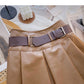 Age reducing pleated high waist A-line skirt with belt  5482