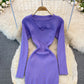 Fashion open chest sexy knitted dress  3754