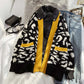 Leopard print foreign style knitted cardigan piecing European goods  5105