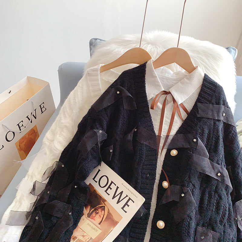 Design three-dimensional heavy industry bow sweater coat  5245