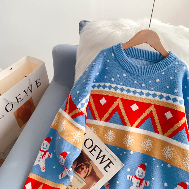 Red Christmas style crew neck sweater sweater sweater top  5132