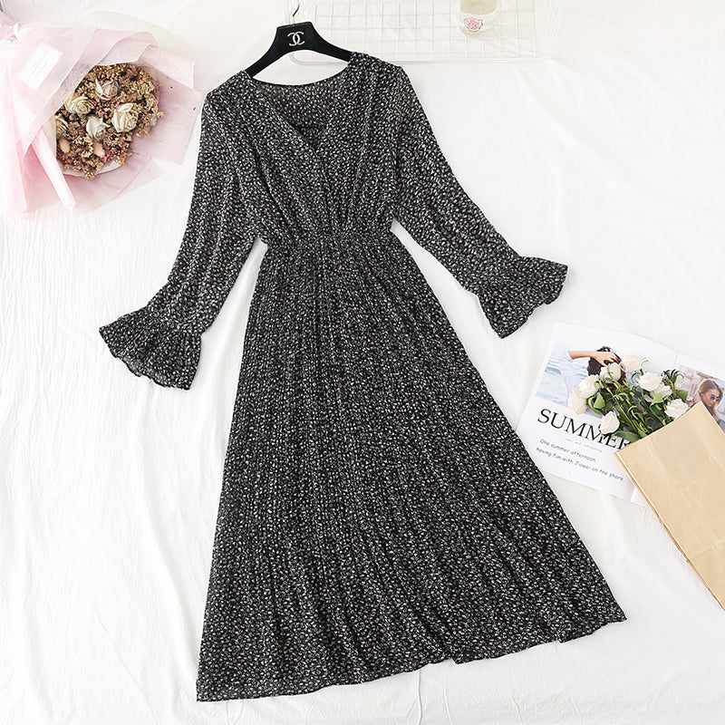 New style small fresh pleated French retro long skirt Kikyo skirt  4523