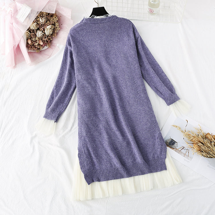 French retro Pullover + mesh bottomed skirt two-piece suit skirt  4454