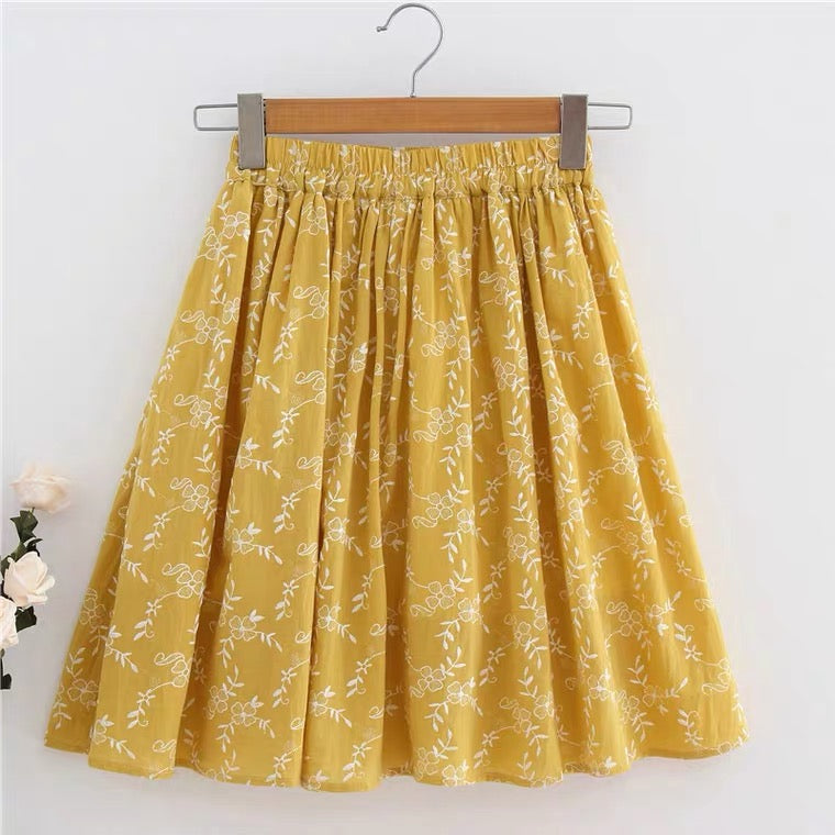 Jupe neuve, personnalisée, en coton et lin, petite jupe brodée à fleurs, tout-aller, art, petite jupe fraîche 3579