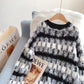 Mohair soft waxy sweater design sense plaid sweater  5243