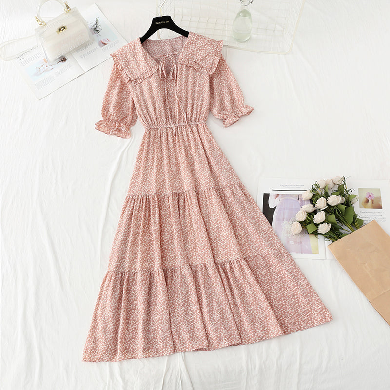 Sweet baby collar floral dress gentle wind and snow spinning dress  4883