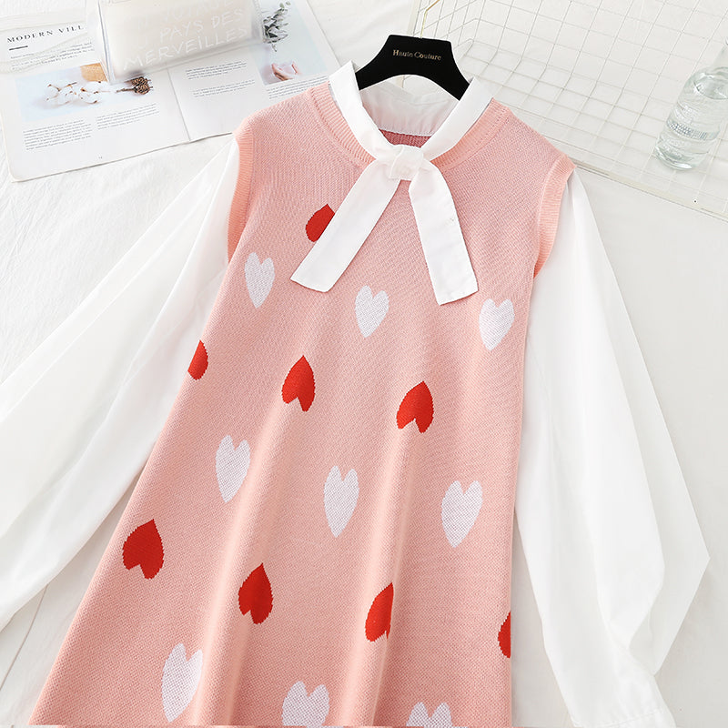 Slim sweet love knitted stitched dress for children  3864