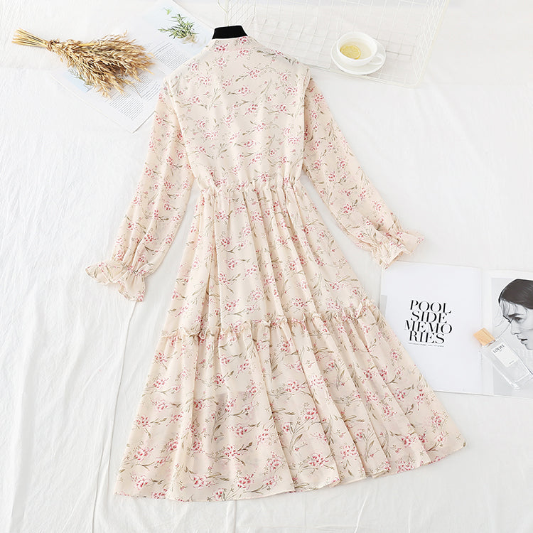 Long sleeved floral dress French Retro  4701