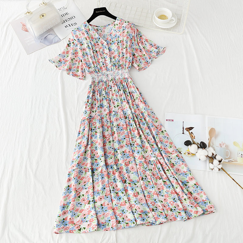 Neuer französischer sanfter Rock V-Ausschnitt, schmaler Rock mit floraler Taille 4234