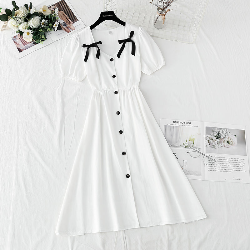 New French bow princess skirt bubble sleeve small skirt long  4247