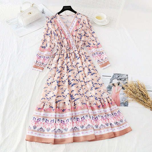 Retro waist, slim temperament, holiday long skirt  3844