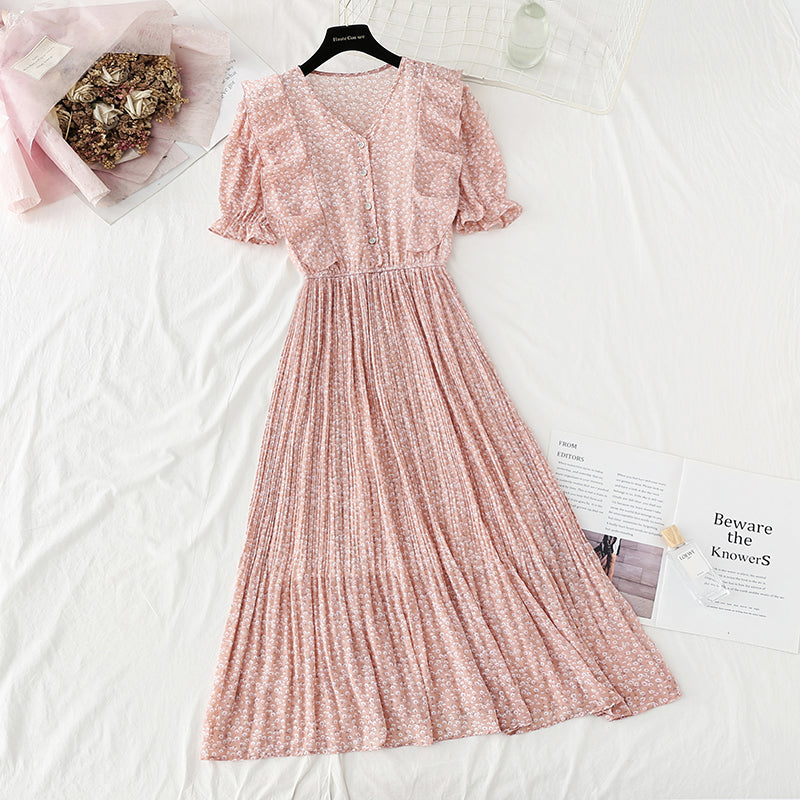 Small fresh sweet floral dress French temperament small skirt  4882