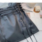High waist small public design bandage wrap hip thin PU leather skirt  5411